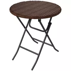 Outsunny Foldable PE Rattan Outdoor Coffee Table, Metal Frame Wicker Round Side Table, Coffee Table Side Table for Lawn, Garden, Mixed Brown - 1