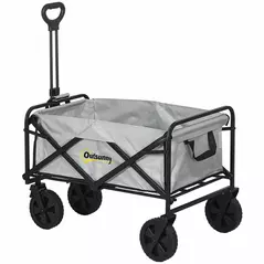 Outsunny Folding Pull Along Cart Cargo Wagon Trolley with Telescopic Handle - Dark Grey - 1