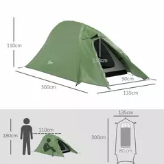 Outsunny Double Layer Camping Tent, 1-2 Man Backpacking Tent with Carry Bag, 2000mm Waterproof and Lightweight, Green - 3