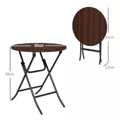 Outsunny Foldable PE Rattan Outdoor Coffee Table, Metal Frame Wicker Round Side Table, Coffee Table Side Table for Lawn, Garden, Mixed Brown - 3