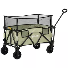 Outsunny Folding Garden Trolley, 180L Wagon Cart with Extendable Side Walls, for Beach, Camping, Festival, Green - 1