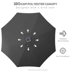 Outsunny 3m Parasol, with Solar-Powered LED Lights - Grey - 5
