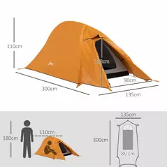 Outsunny Double Layer Camping Tent, 1-2 Man Backpacking Tent with Carry Bag, 2000mm Waterproof and Lightweight, Orange - 3