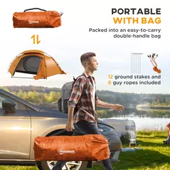 Outsunny Aluminium Frame Camping Tent Dome Tent with Removable Rainfly, 2000mm Waterproof, for 1-2 Man, Orange - 7
