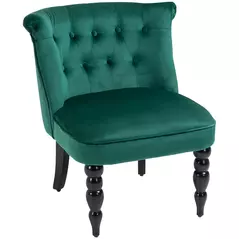 HOMCOM Velvet-Feel Wingback Accent Chair, with Wooden Legs - Green - 1