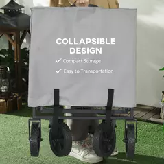 Outsunny Folding Pull Along Cart Cargo Wagon Trolley with Telescopic Handle - Dark Grey - 4