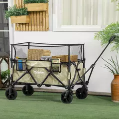 Outsunny Folding Garden Trolley, 180L Wagon Cart with Extendable Side Walls, for Beach, Camping, Festival, Green - 2