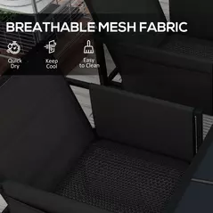 Outsunny 5 Piece Garden Dining Set with Breathable Mesh Seat, Adjustable Backrest, Tempered Glass Table Top for Patio, Black - 6