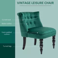 HOMCOM Velvet-Feel Wingback Accent Chair, with Wooden Legs - Green - 5