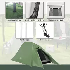 Outsunny Double Layer Camping Tent, 1-2 Man Backpacking Tent with Carry Bag, 2000mm Waterproof and Lightweight, Green - 6