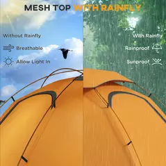 Outsunny Aluminium Frame Camping Tent Dome Tent with Removable Rainfly, 2000mm Waterproof, for 1-2 Man, Orange - 4
