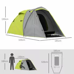 Outsunny Two-Man Dome Tent, with Front Porch and Accessories - Yellow/Grey - 3