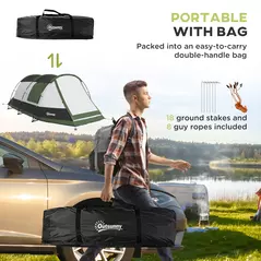 Outsunny Three-Man Camping Tent, with Two Rooms and Porch - Green - 7