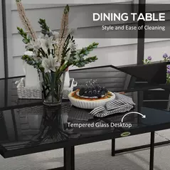 Outsunny 5 Piece Garden Dining Set with Breathable Mesh Seat, Adjustable Backrest, Tempered Glass Table Top for Patio, Black - 5