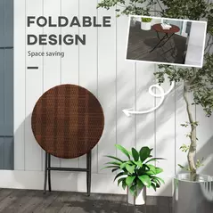 Outsunny Foldable PE Rattan Outdoor Coffee Table, Metal Frame Wicker Round Side Table, Coffee Table Side Table for Lawn, Garden, Mixed Brown - 6
