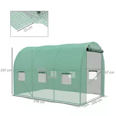 Outsunny Sprinkler System Polytunnel Greenhouse, 3 x 2m, Green - 3