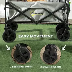 Outsunny Folding Pull Along Cart Cargo Wagon Trolley with Telescopic Handle - Dark Grey - 6