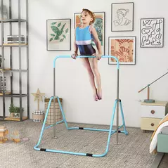 HOMCOM Kids Gymnastic Bar, with Adjustable Height, Foldable Horizontal Bars - Light Blue - 2