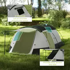 Outsunny Three-Man Camping Tent, with Two Rooms and Porch - Green - 5