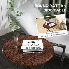 Outsunny Foldable PE Rattan Outdoor Coffee Table, Metal Frame Wicker Round Side Table, Coffee Table Side Table for Lawn, Garden, Mixed Brown - 4