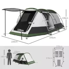 Outsunny Three-Man Camping Tent, with Two Rooms and Porch - Green - 3