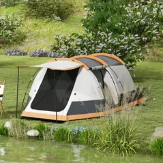 Outsunny Three-Man Camping Tent, with Two Rooms and Porch - Orange - 2