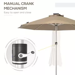 Outsunny 3m Parasol, with Solar-Powered LED Lights - Khaki - 6