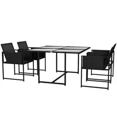 Outsunny 5 Piece Garden Dining Set with Breathable Mesh Seat, Adjustable Backrest, Tempered Glass Table Top for Patio, Black - 1
