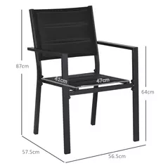 Outsunny Set of Two Aluminium Stacking Garden Chairs - Black - 3