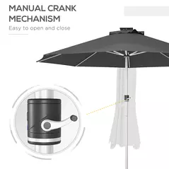 Outsunny 3m Parasol, with Solar-Powered LED Lights - Grey - 6