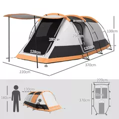 Outsunny Three-Man Camping Tent, with Two Rooms and Porch - Orange - 3