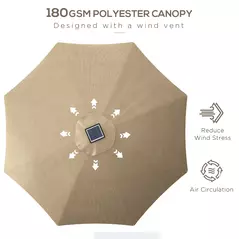 Outsunny 3m Parasol, with Solar-Powered LED Lights - Khaki - 5