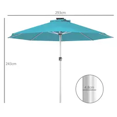 Outsunny 3m Parasol, with Solar-Powered LED Lights - Blue - 3