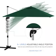 Outsunny Square Cantilever Garden Parasol, with Five-Position Canopy - Green - 5