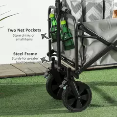 Outsunny Folding Pull Along Cart Cargo Wagon Trolley with Telescopic Handle - Dark Grey - 7