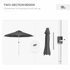 Outsunny 3m Parasol, with Solar-Powered LED Lights - Grey - 7