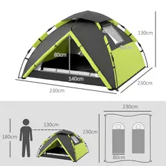Outsunny Two-Man One Room Camping Tent, with Accessories - Green - 3