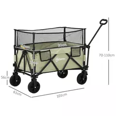 Outsunny Folding Garden Trolley, 180L Wagon Cart with Extendable Side Walls, for Beach, Camping, Festival, Green - 3