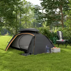 Outsunny Aluminium Frame Camping Tent Dome Tent with Removable Rainfly, 2000mm Waterproof, for 1-2 Man, Grey - 2