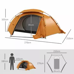 Outsunny Aluminium Frame Camping Tent Dome Tent with Removable Rainfly, 2000mm Waterproof, for 1-2 Man, Orange - 3