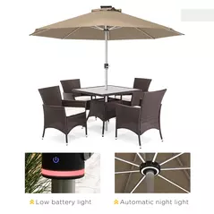 Outsunny 3m Parasol, with Solar-Powered LED Lights - Khaki - 8
