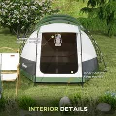 Outsunny Three-Man Camping Tent, with Two Rooms and Porch - Green - 6