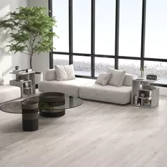 HOMCOM Side Table, 3 Tier End Table with Open Storage Shelves for Living Room, Bedroom, Set of 2, Cement Colour - 2