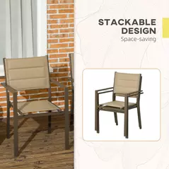 Outsunny Set of Two Aluminium Stacking Garden Chairs - Khaki - 7