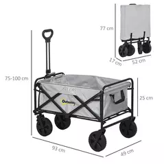 Outsunny Folding Pull Along Cart Cargo Wagon Trolley with Telescopic Handle - Dark Grey - 3