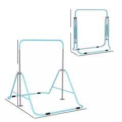 HOMCOM Kids Gymnastic Bar, with Adjustable Height, Foldable Horizontal Bars - Light Blue - 3