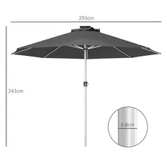 Outsunny 3m Parasol, with Solar-Powered LED Lights - Grey - 3