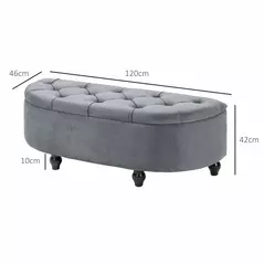 HOMCOM Velvet-Feel Half Circle Storage Ottoman - Dark Grey - 3