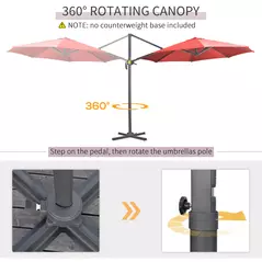 Outsunny 3 x 3(m) Cantilever Parasol with Cross Base Crank Handle - Wine Red - 4