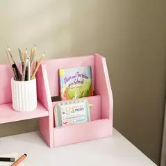 ZONEKIZ Two-Piece Kids Desk and Chair Set with Storage, for Ages 5-8 Years - Pink - 8
